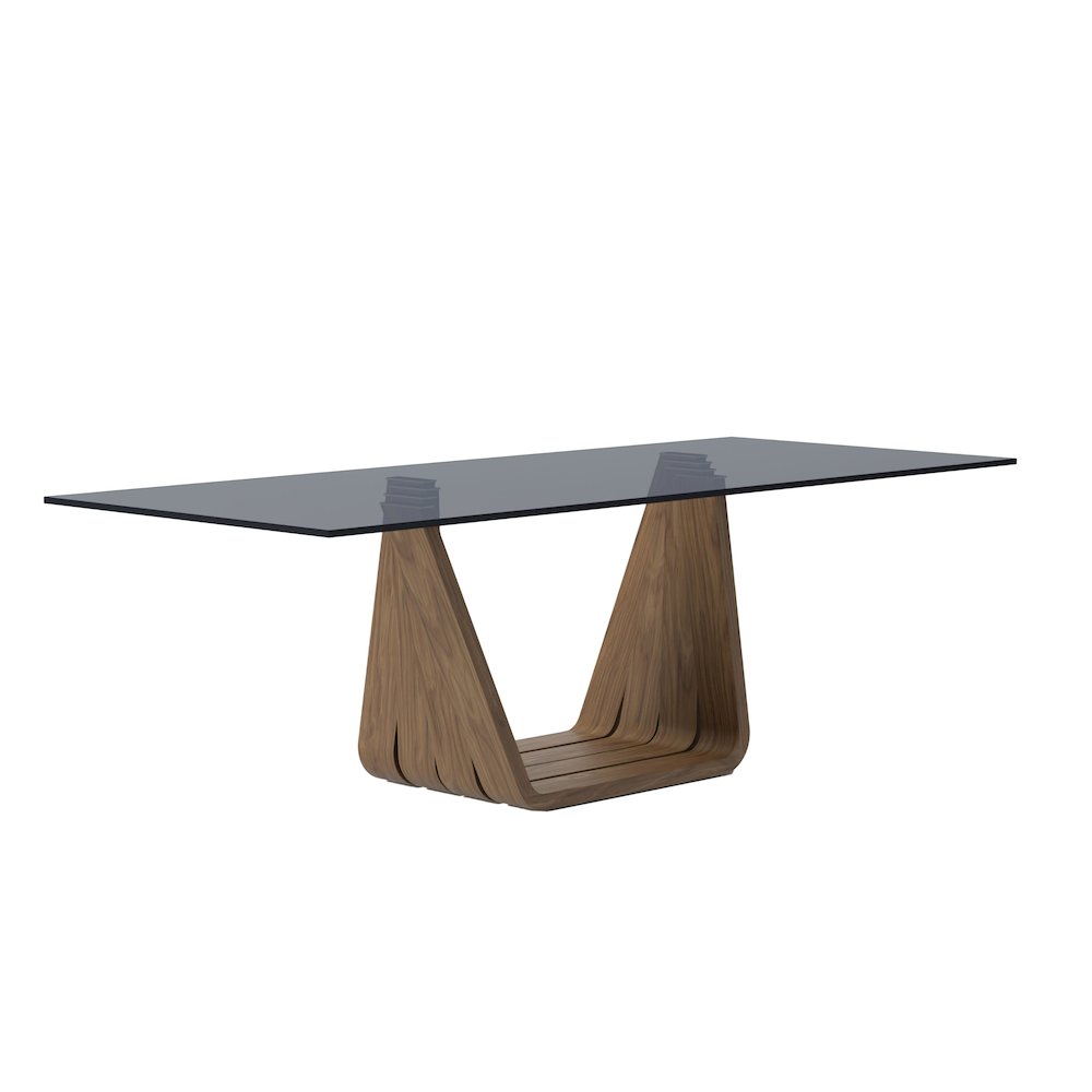 Modrest Solvang - Contemporary - Grey Glass + Walnut Rectangular Dining Table. Picture 3