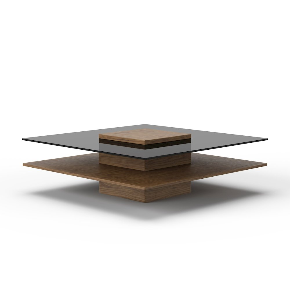 Modrest Clarion - Modern Walnut & Grey Glass Coffee Table. Picture 2