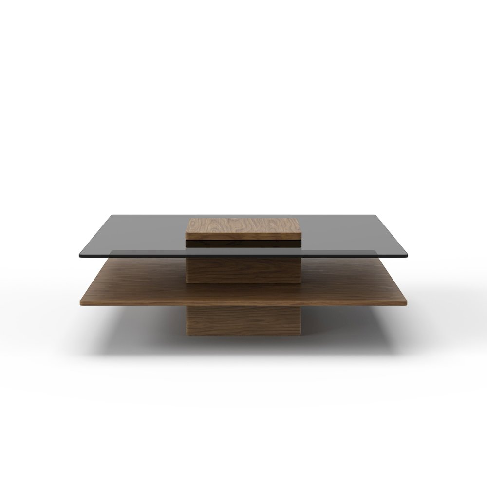 Modrest Clarion - Modern Walnut & Grey Glass Coffee Table. Picture 1