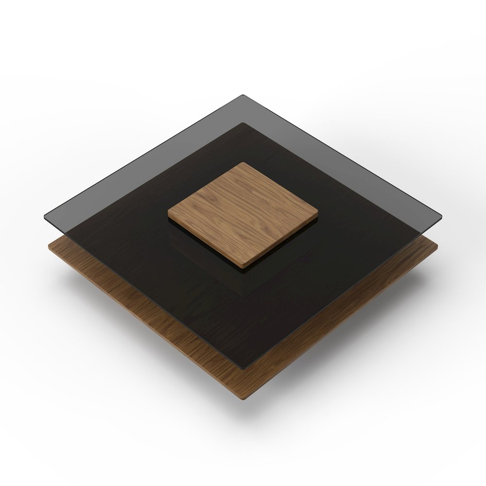 Modrest Clarion - Modern Walnut & Grey Glass Coffee Table. Picture 4