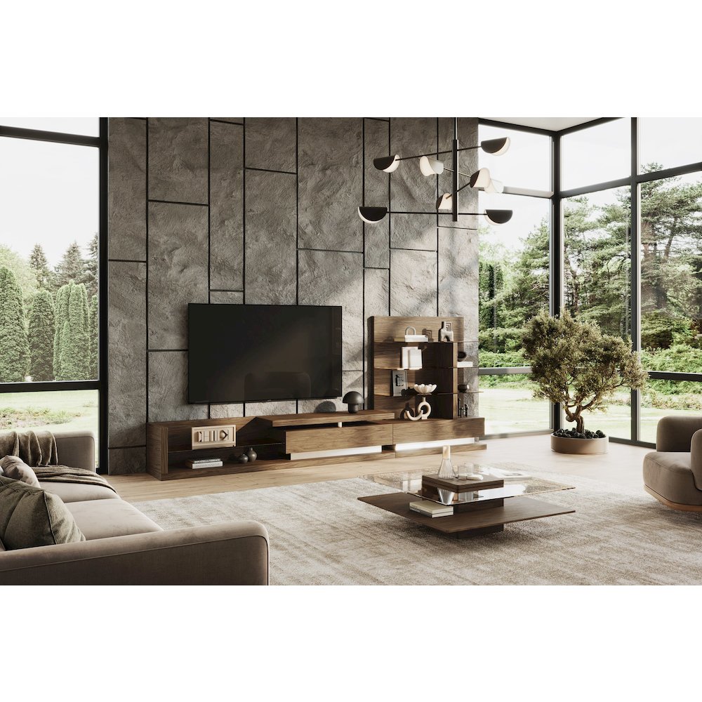 Modrest Clarion - Modern Walnut & Grey Glass Coffee Table. Picture 5