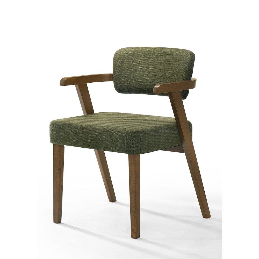Sacks - Mid-Century Modern Green Fabric Herringbone Walnut Dining Set. Picture 3