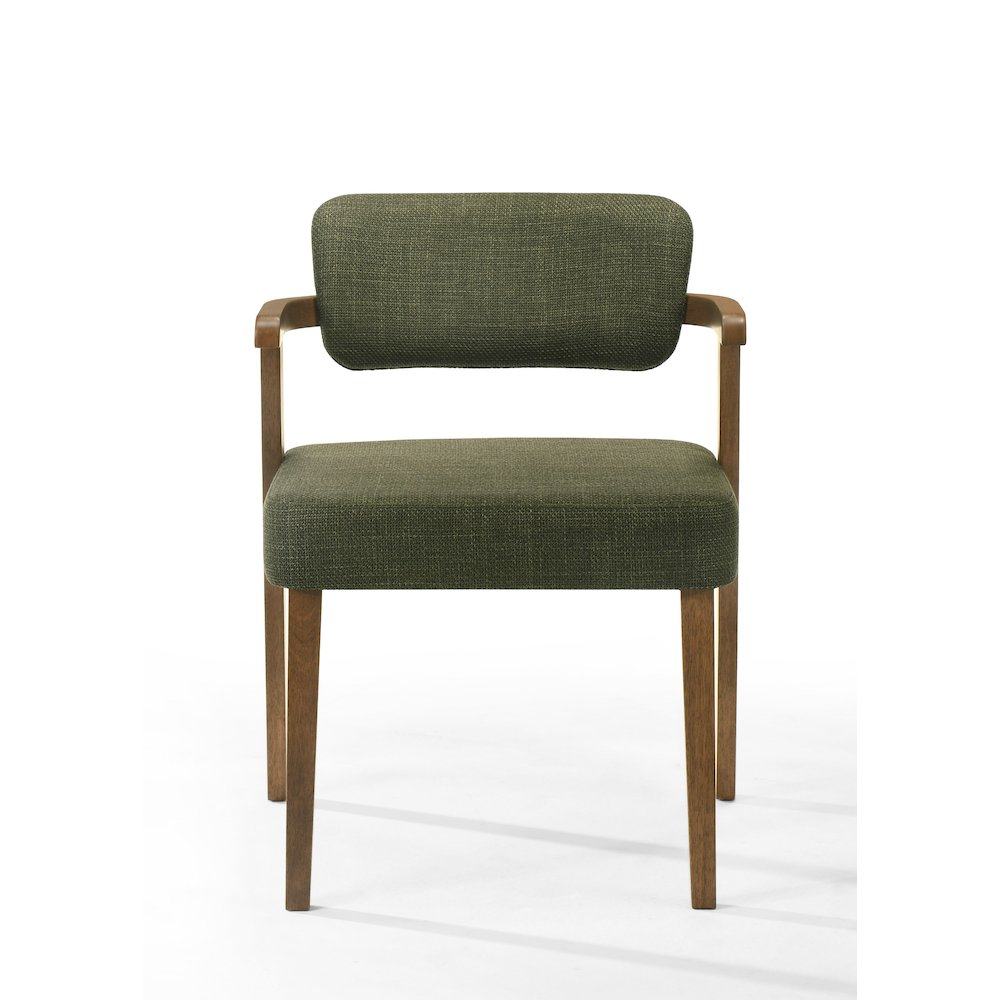 Sacks - Mid-Century Modern Green Fabric Herringbone Walnut Dining Set. Picture 6
