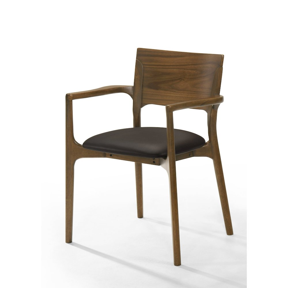 Edelman - Mid-Century Modern Brown Leatherette + Walnut Dining Chair. Picture 1