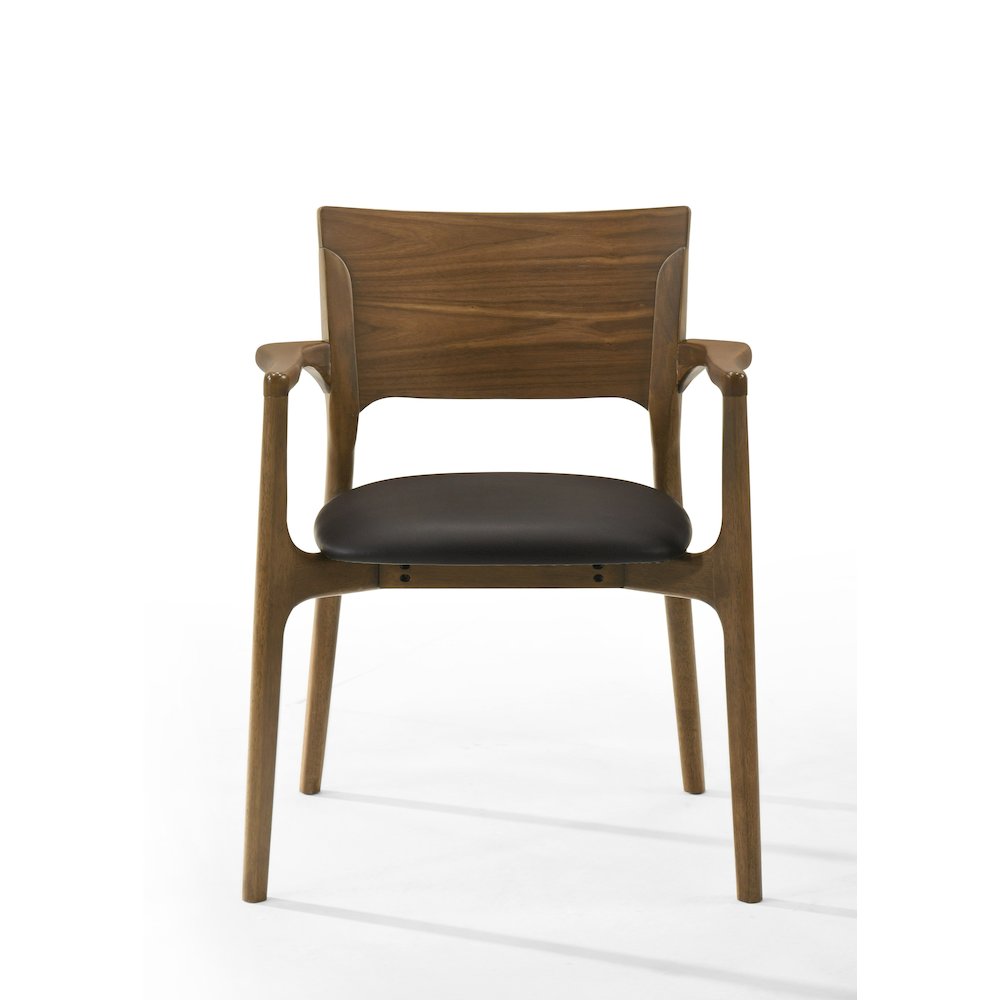Edelman - Mid-Century Modern Brown Leatherette Walnut Dining Set. Picture 6
