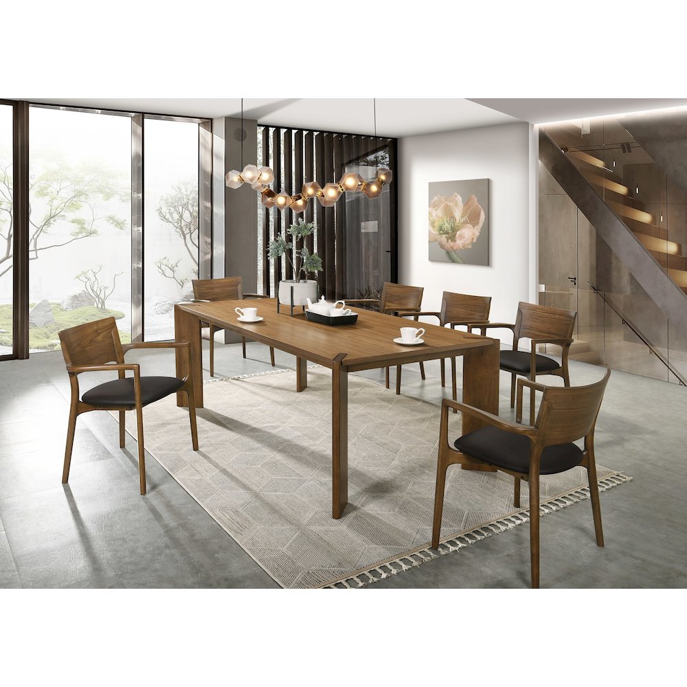 Edelman - Mid-Century Modern Brown Leatherette + Walnut Dining Chair. Picture 4