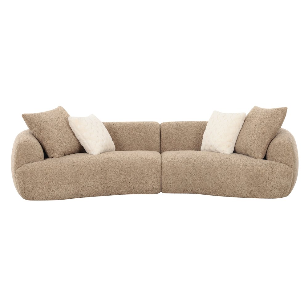 Trevor - Modern Tan Fabric Curved Mini Sectional Sofa. Picture 1