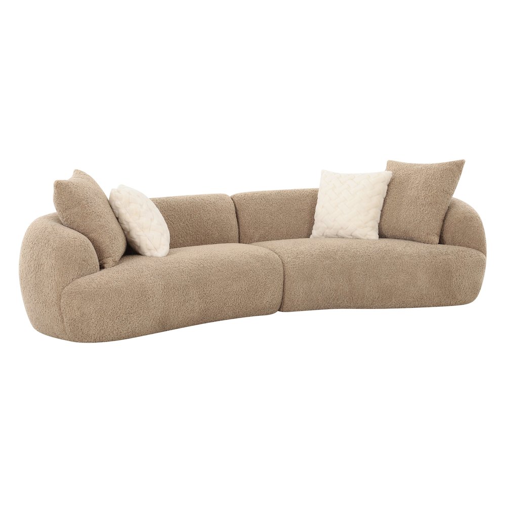 Trevor - Modern Tan Fabric Curved Mini Sectional Sofa. Picture 2
