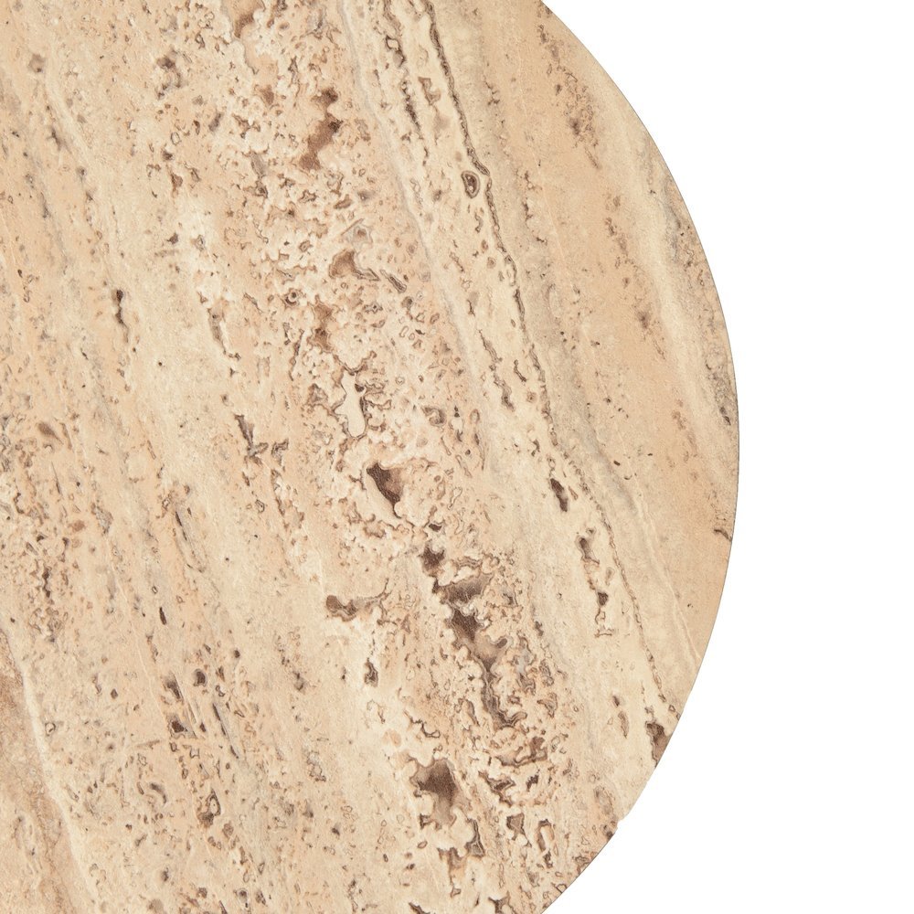 Round Faux Travertine Side Table, Gray Stone Finish Unique End Table. Picture 6