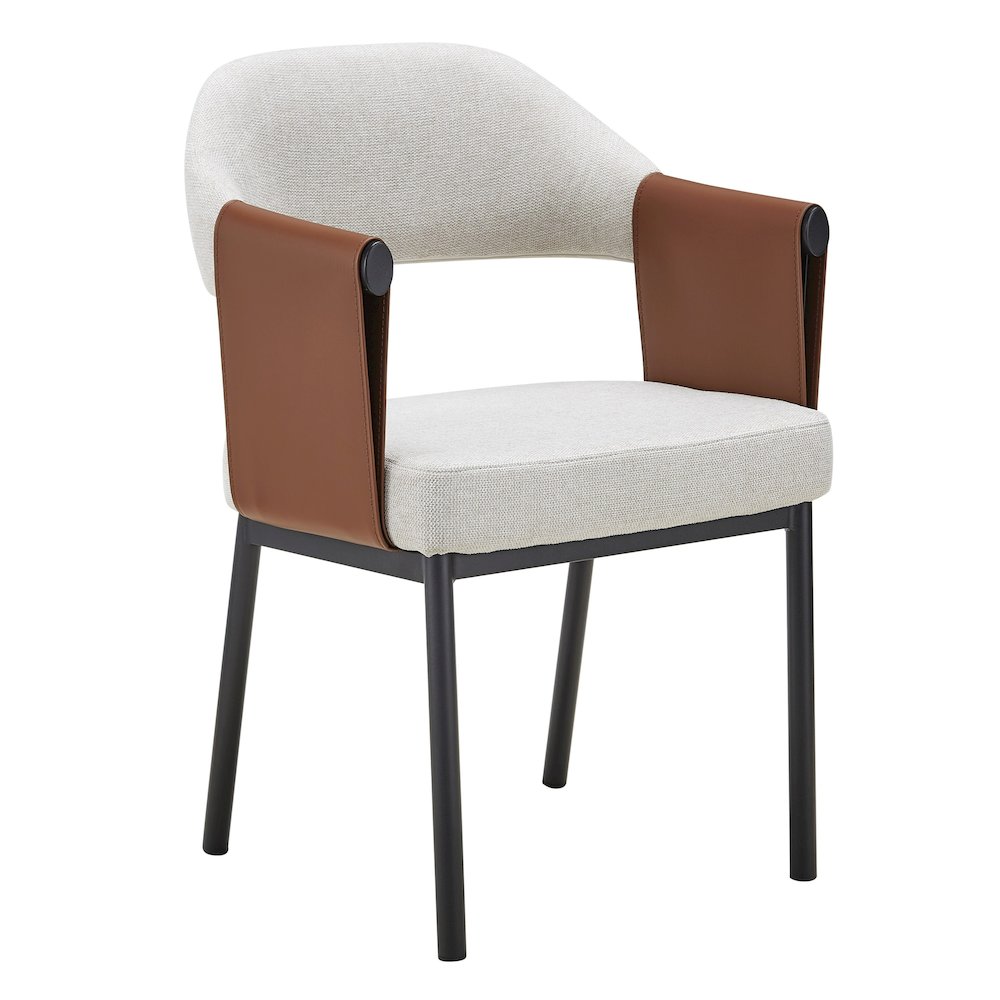 Jensen - Modern Light Grey Fabric + Camel Vegan Leather Dining Chair. Picture 2