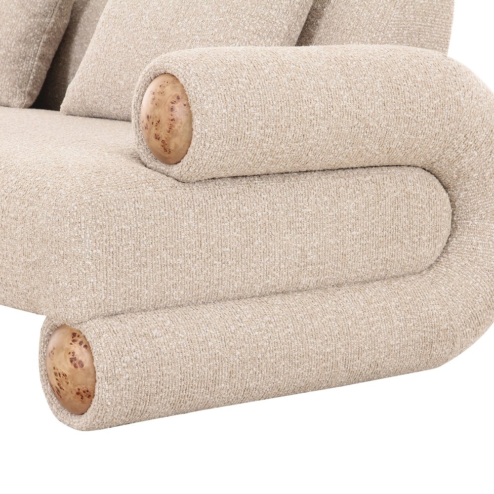Odette - Modern Beige Fabric + White Burl Sofa. Picture 3
