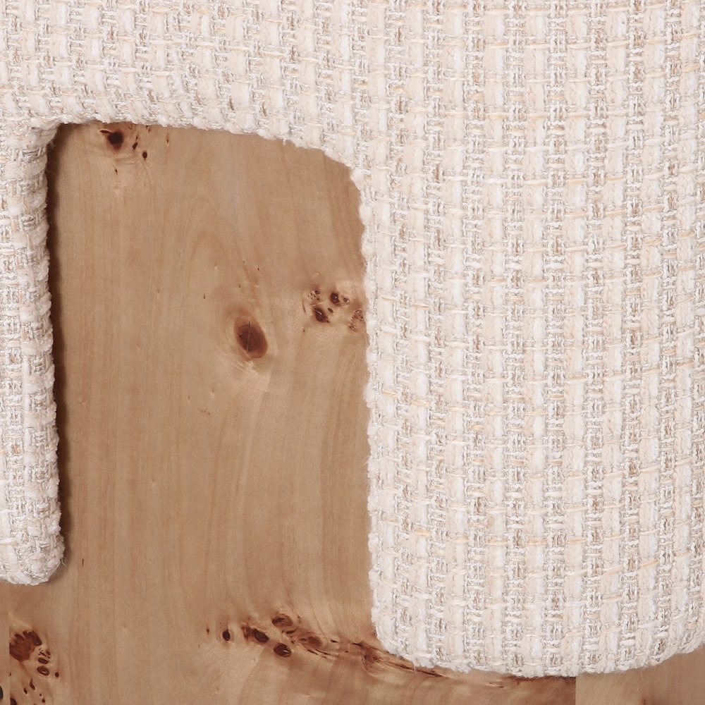 Mayfair - Contemporary Beige Fabric + Burl Square Ottoman. Picture 2