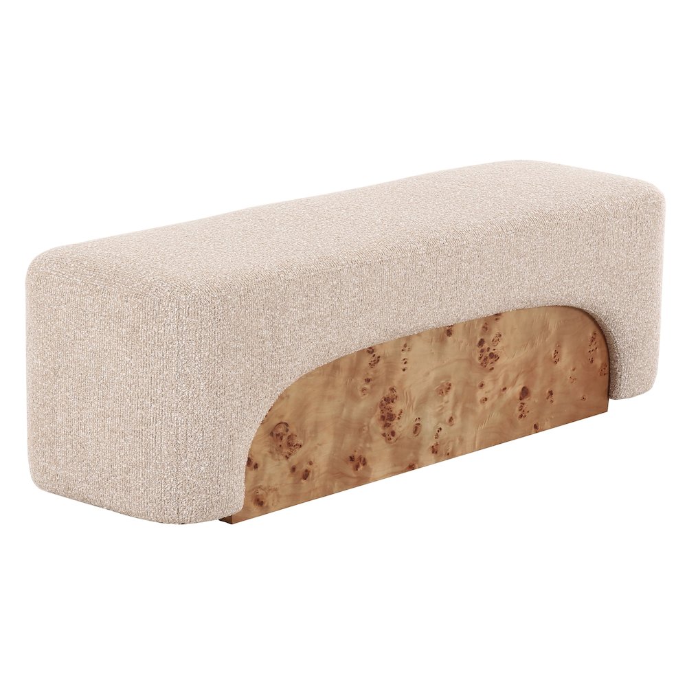 Mayfair - Contemporary Beige Fabric + Burl Bench Ottoman. Picture 2