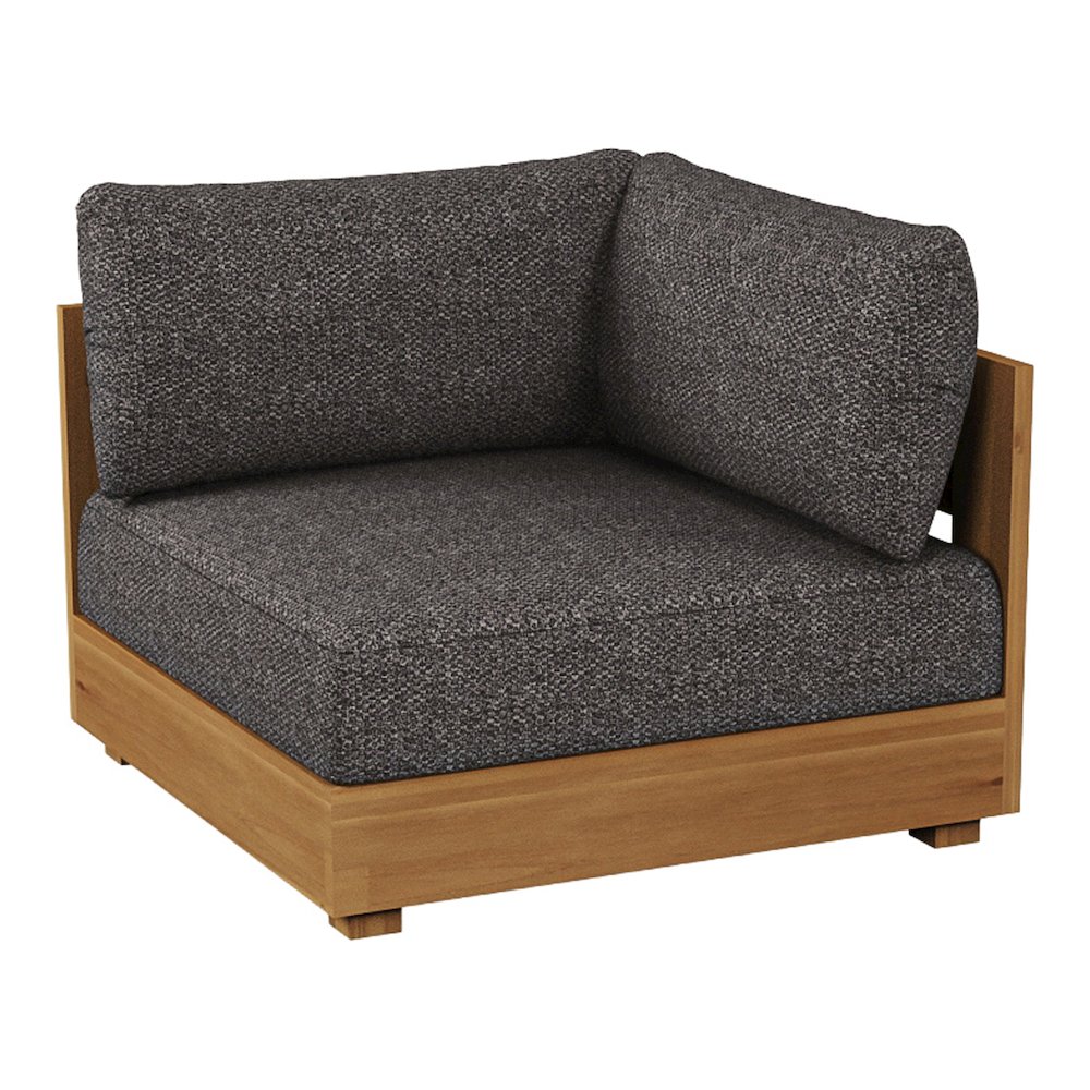 Santorini - Outdoor Grey Olefin Fabric + Natural Teak Sectional Sofa. Picture 8