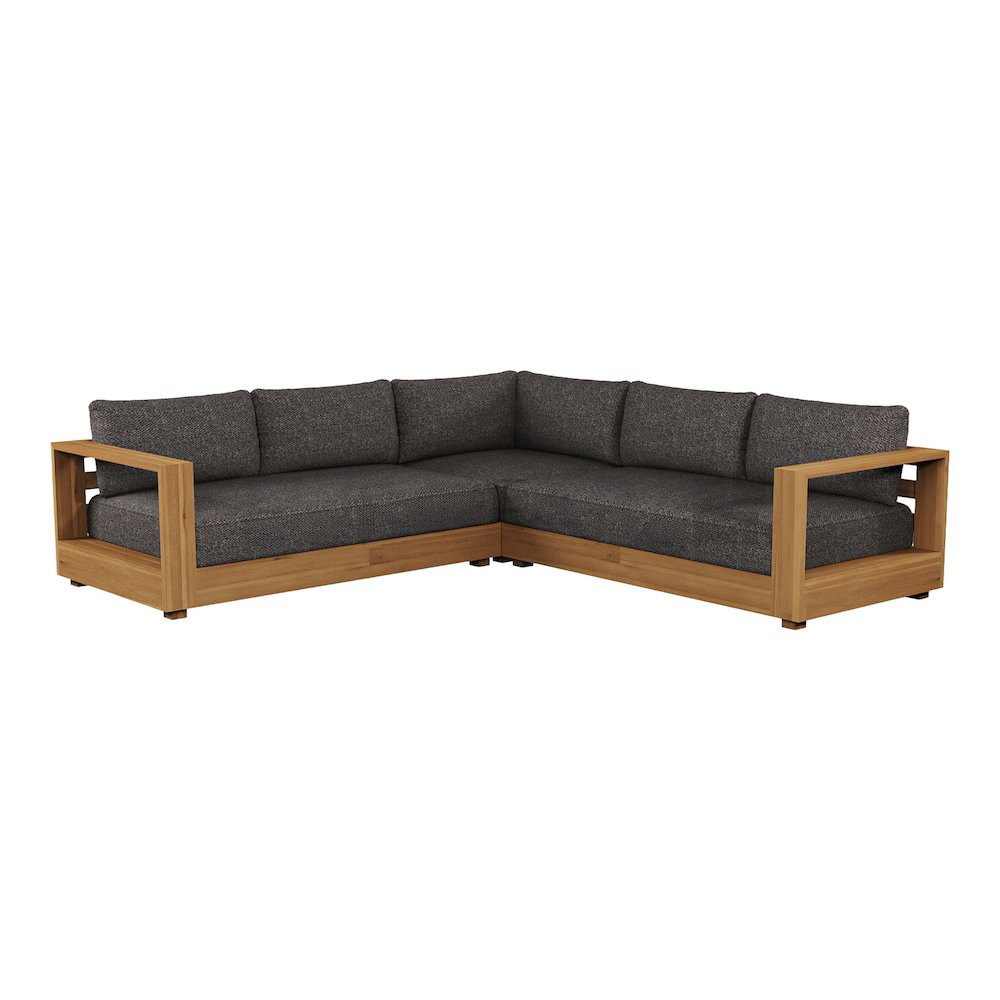 Santorini - Outdoor Grey Olefin Fabric + Natural Teak Sectional Sofa. Picture 1