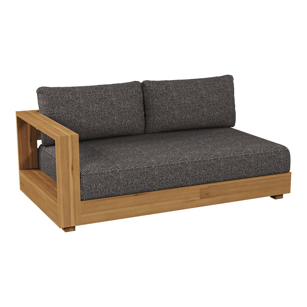 Santorini - Outdoor Grey Olefin Fabric + Natural Teak Sectional Sofa. Picture 6