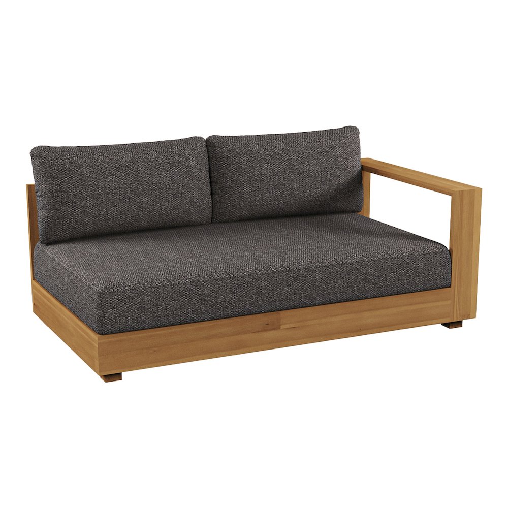 Santorini - Outdoor Grey Olefin Fabric + Natural Teak Sectional Sofa. Picture 7