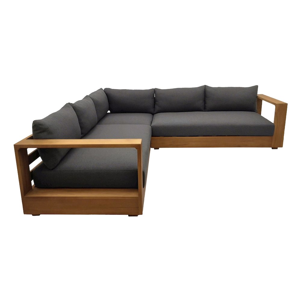 Santorini - Outdoor Grey Olefin Fabric + Natural Teak Sectional Sofa. Picture 2