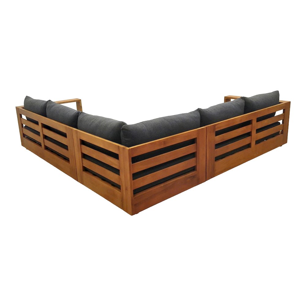 Santorini - Outdoor Grey Olefin Fabric + Natural Teak Sectional Sofa. Picture 4