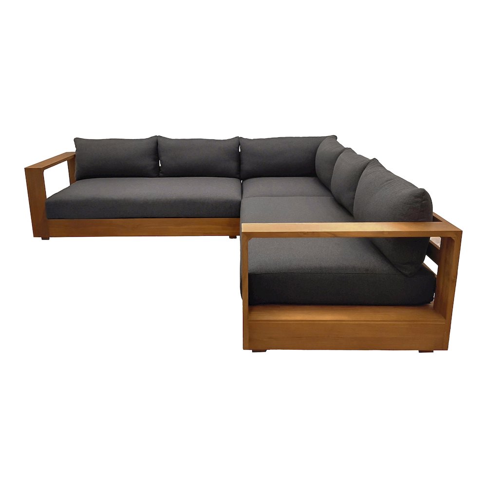 Santorini - Outdoor Grey Olefin Fabric + Natural Teak Sectional Sofa. Picture 3