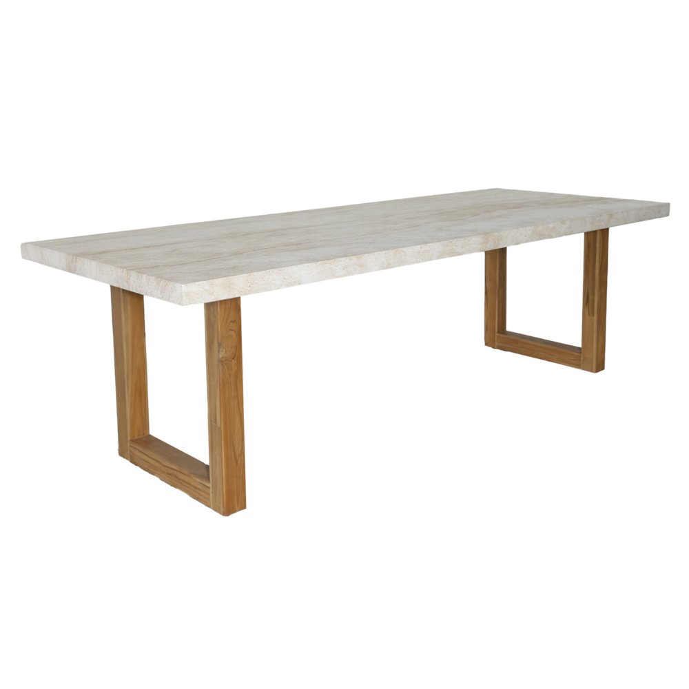 Cascais - Outdoor Grey + Faux Travertine + Eucalyptus Dining Table Set. Picture 2