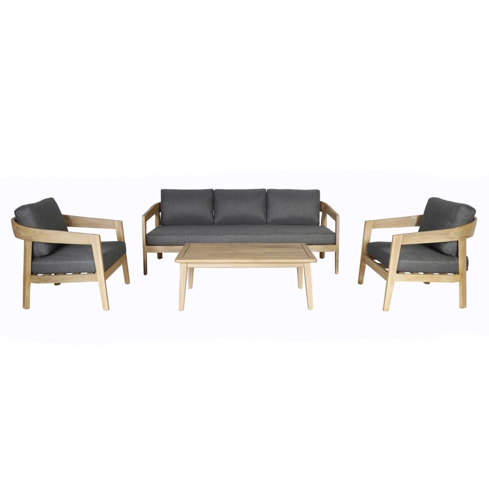 Sintra - Outdoor Grey Fabric + Eucalyptus Sofa Set. Picture 1
