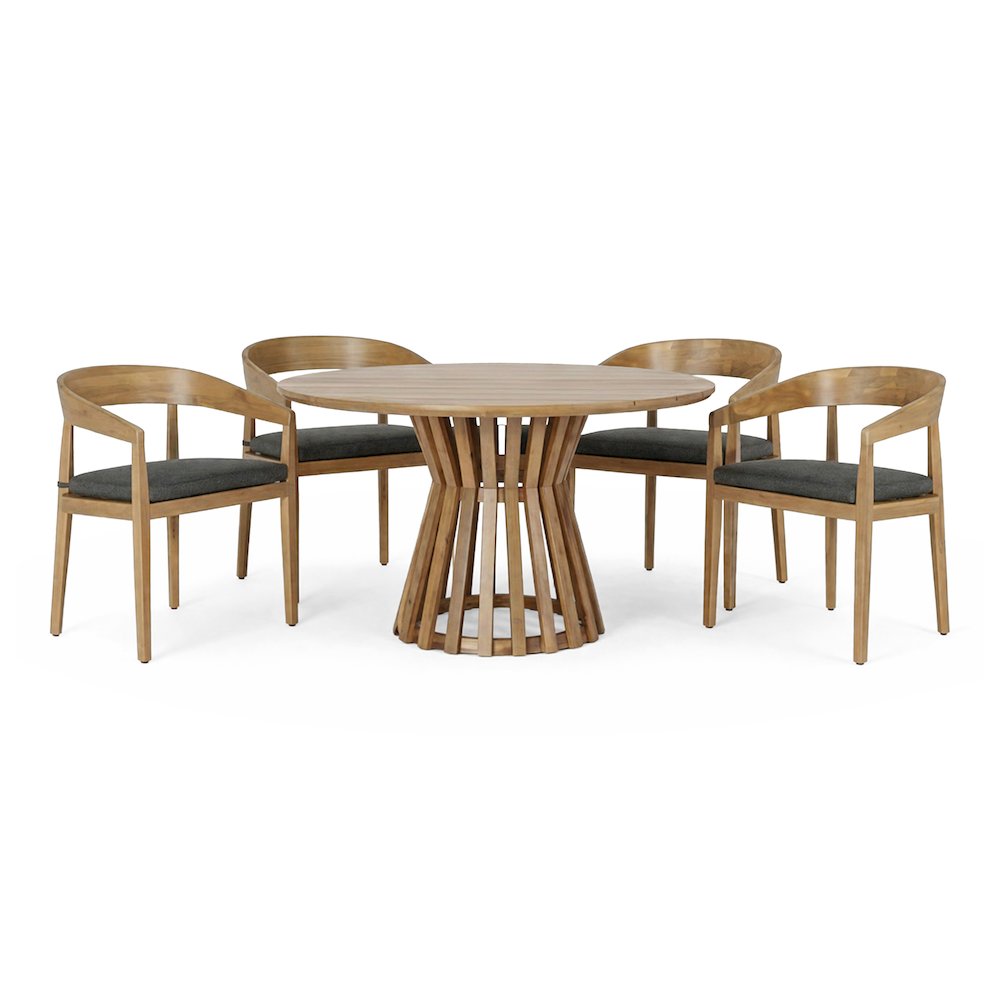 Sintra - Outdoor Grey + Eucalyptus Round Dining Table Set. Picture 3