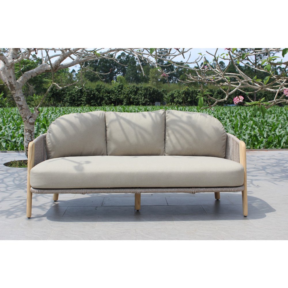 Cayman - Outdoor Beige + Teak Sofa Set. Picture 5