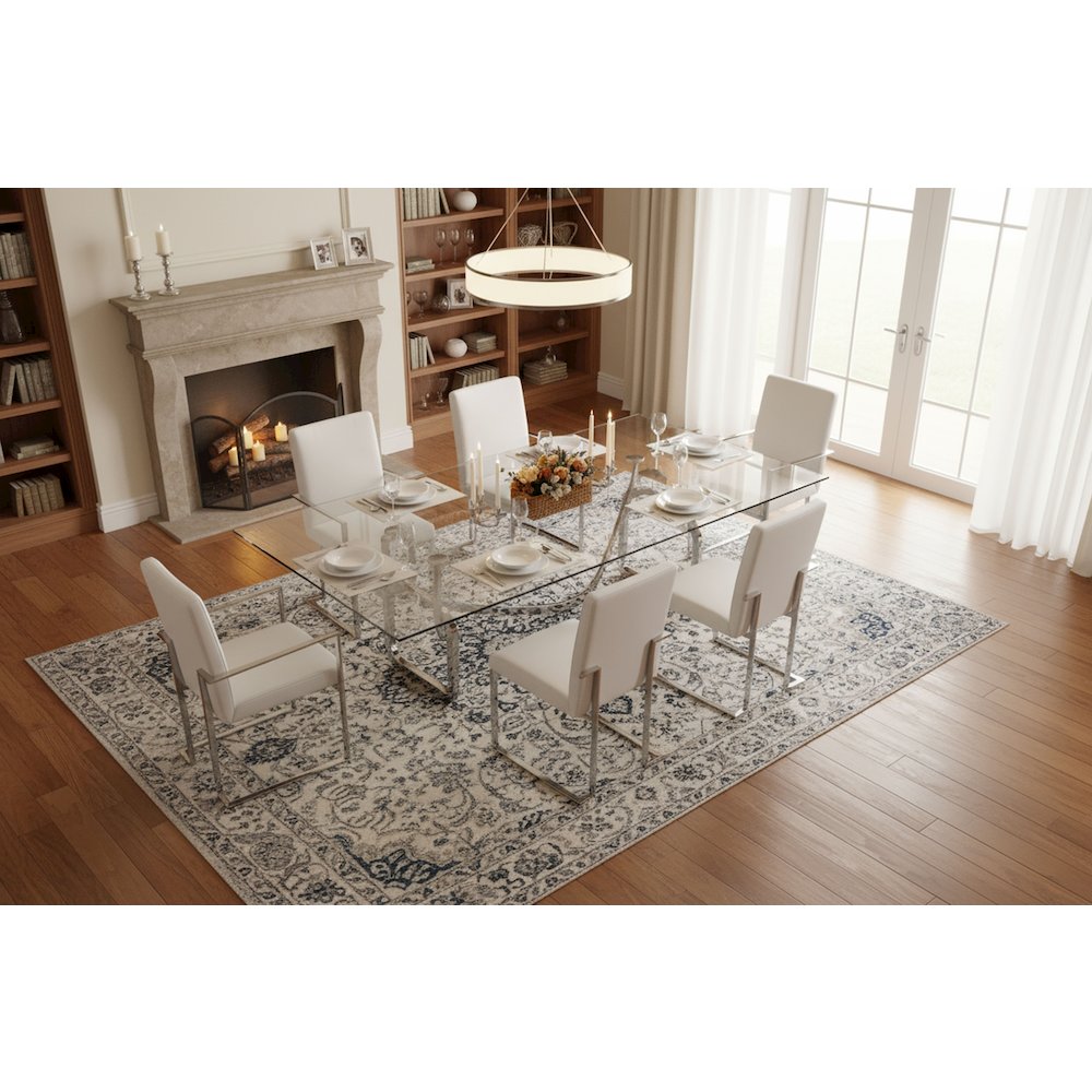 Adelaide Modern Stainless Steel and Glass Dining Table. Picture 9