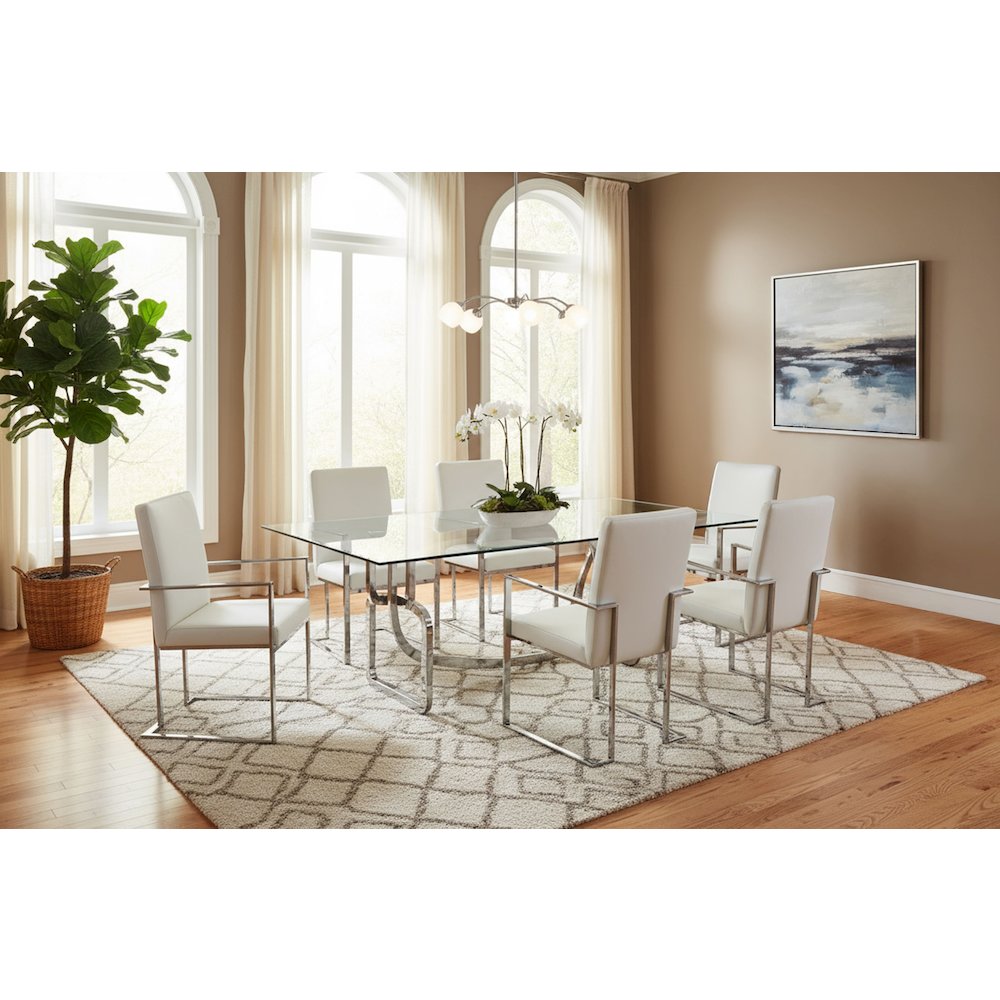 Adelaide Modern Stainless Steel and Glass Dining Table. Picture 8