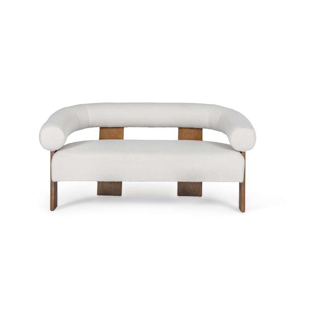 Modrest Aledo - Modern Off-White Fabric + Oak Loveseat. Picture 1