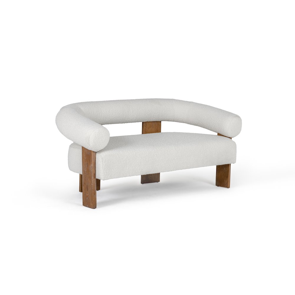 Modrest Aledo - Modern Off-White Fabric + Oak Loveseat. Picture 2
