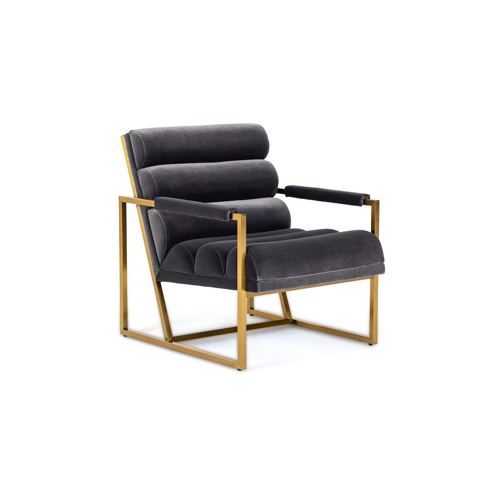 Modrest Anton - Modern Grey Velvet + Brass Accent Chair. Picture 1
