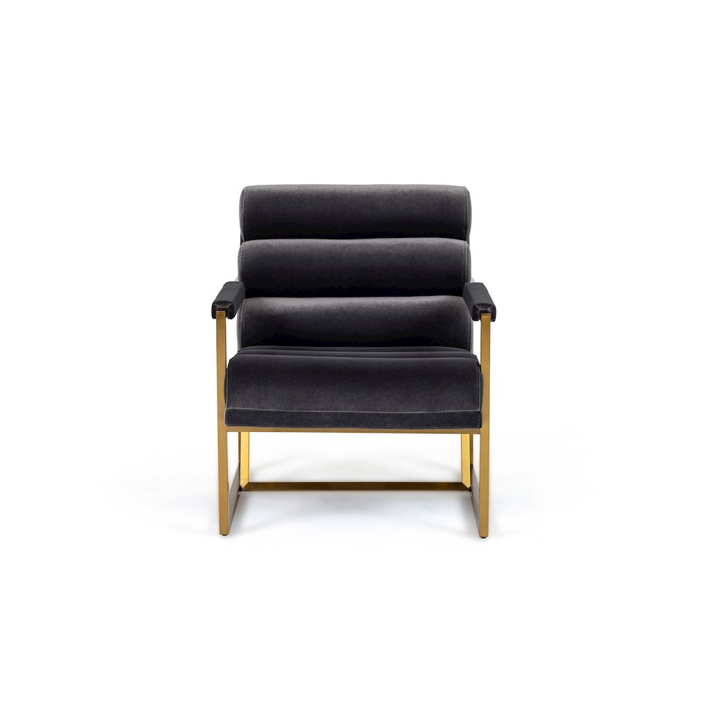Modrest Anton - Modern Grey Velvet + Brass Accent Chair. Picture 2
