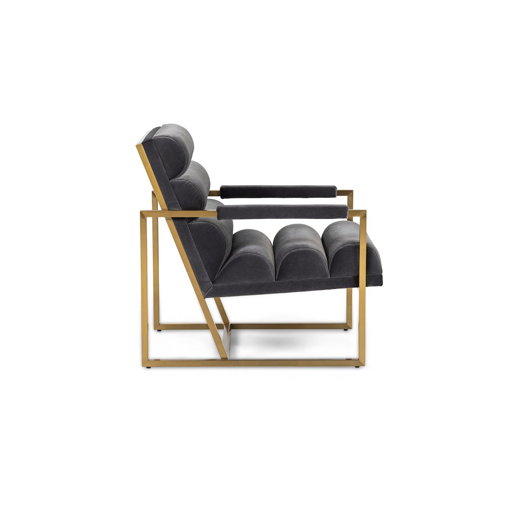 Modrest Anton - Modern Grey Velvet + Brass Accent Chair. Picture 3