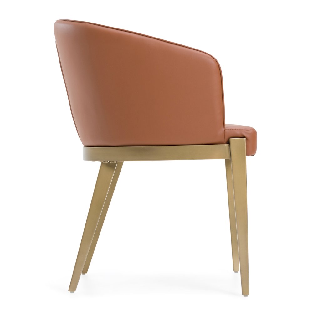 Modrest Aragon - Modern Brown Vegan Leather + Brass Dining Chair. Picture 3