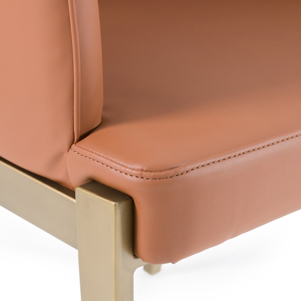 Modrest Aragon - Modern Brown Vegan Leather + Brass Dining Chair. Picture 7