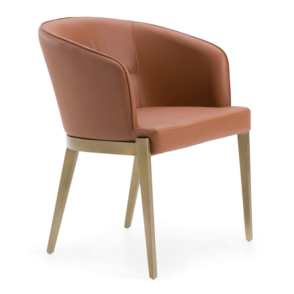Modrest Aragon - Modern Brown Vegan Leather + Brass Dining Chair. Picture 1