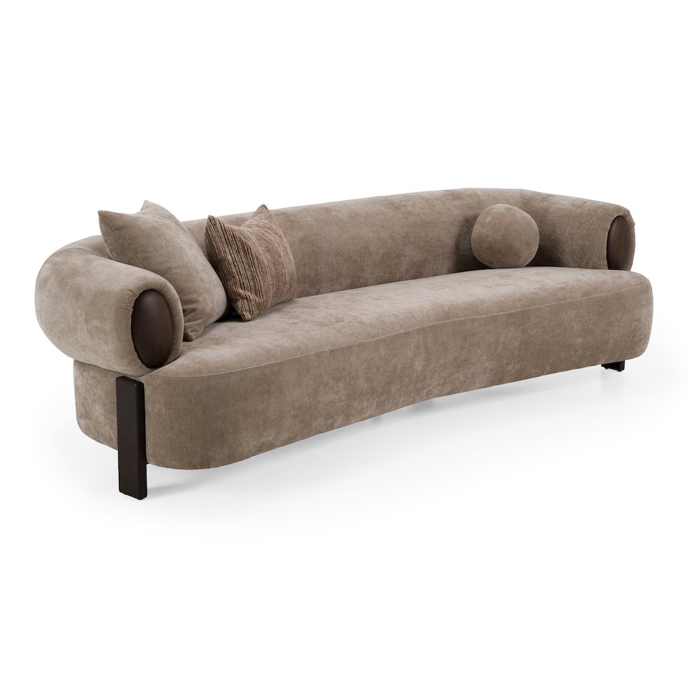 Arnaud - Modern Tan Fabric + Brown Oak Sofa. Picture 2