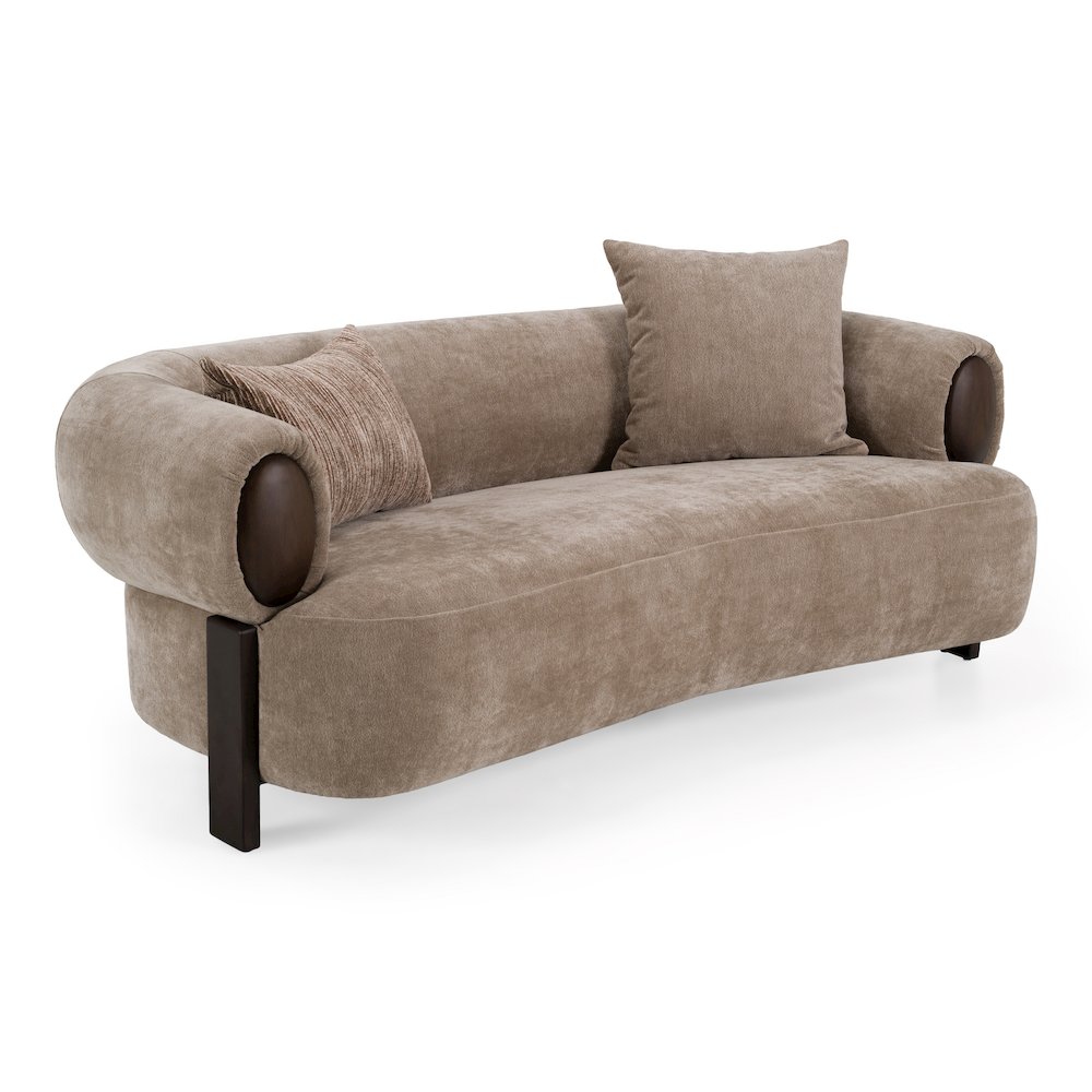 Arnaud - Modern Tan Fabric + Brown Oak Loveseat Sofa. Picture 2
