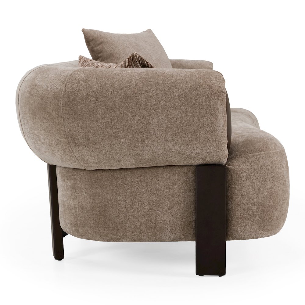 Arnaud - Modern Tan Fabric + Brown Oak Loveseat Sofa. Picture 3