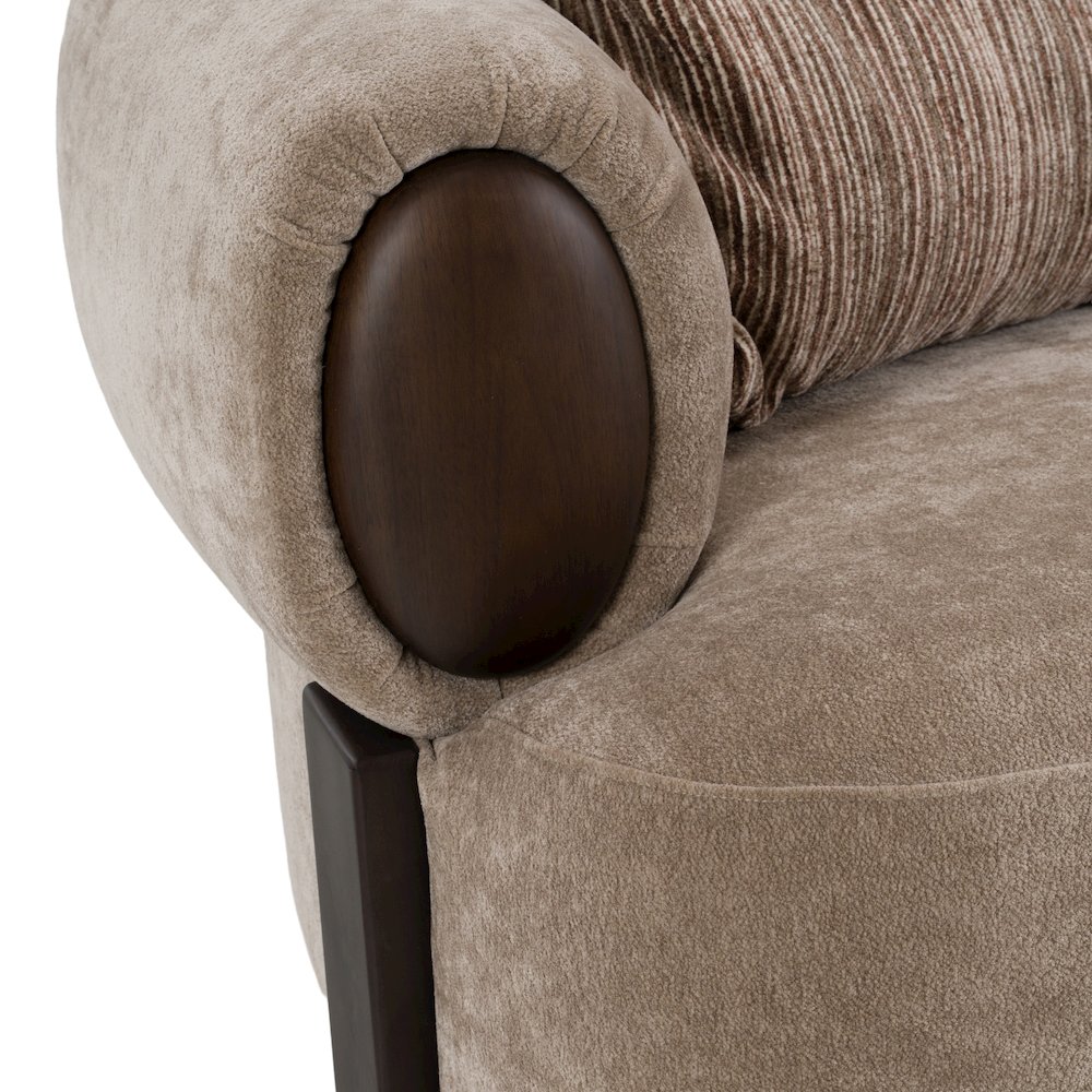 Arnaud - Modern Tan Fabric + Brown Oak Loveseat Sofa. Picture 6