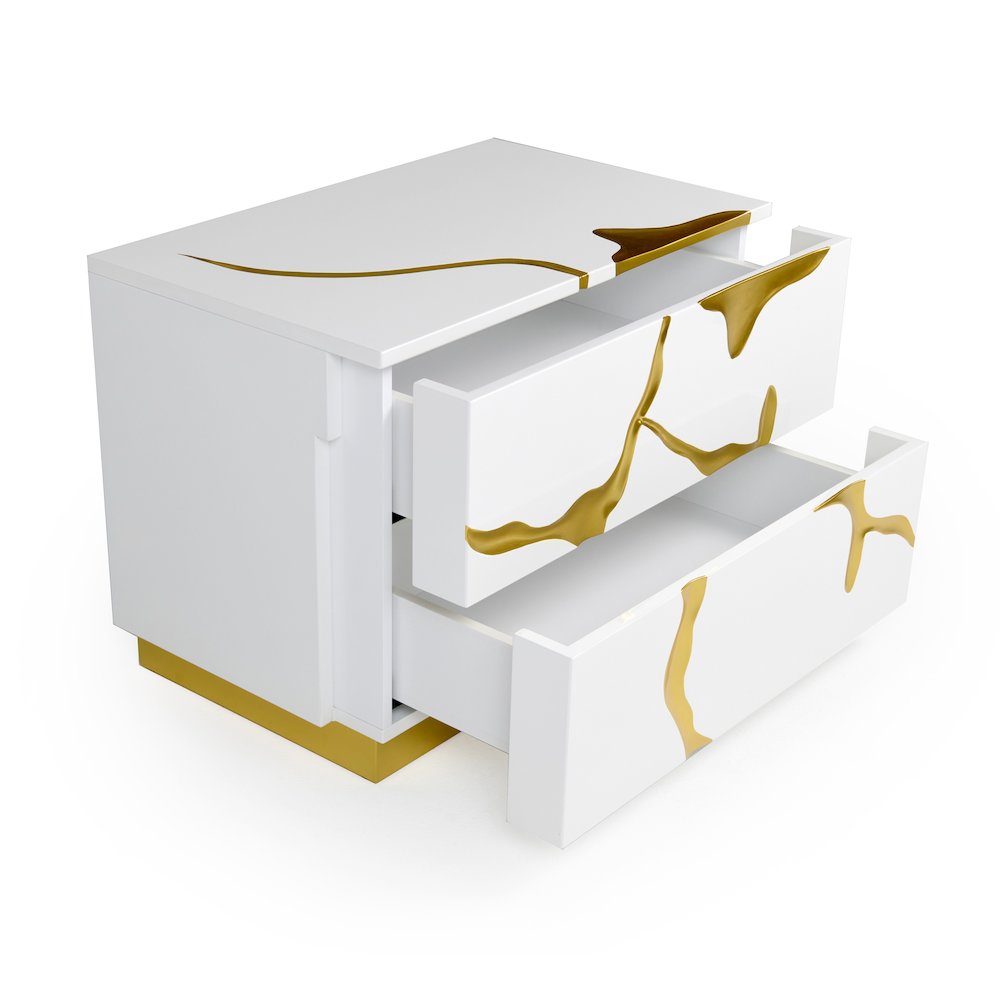 Modrest Aspen Modern Wide White and Gold Nightstand. Picture 4