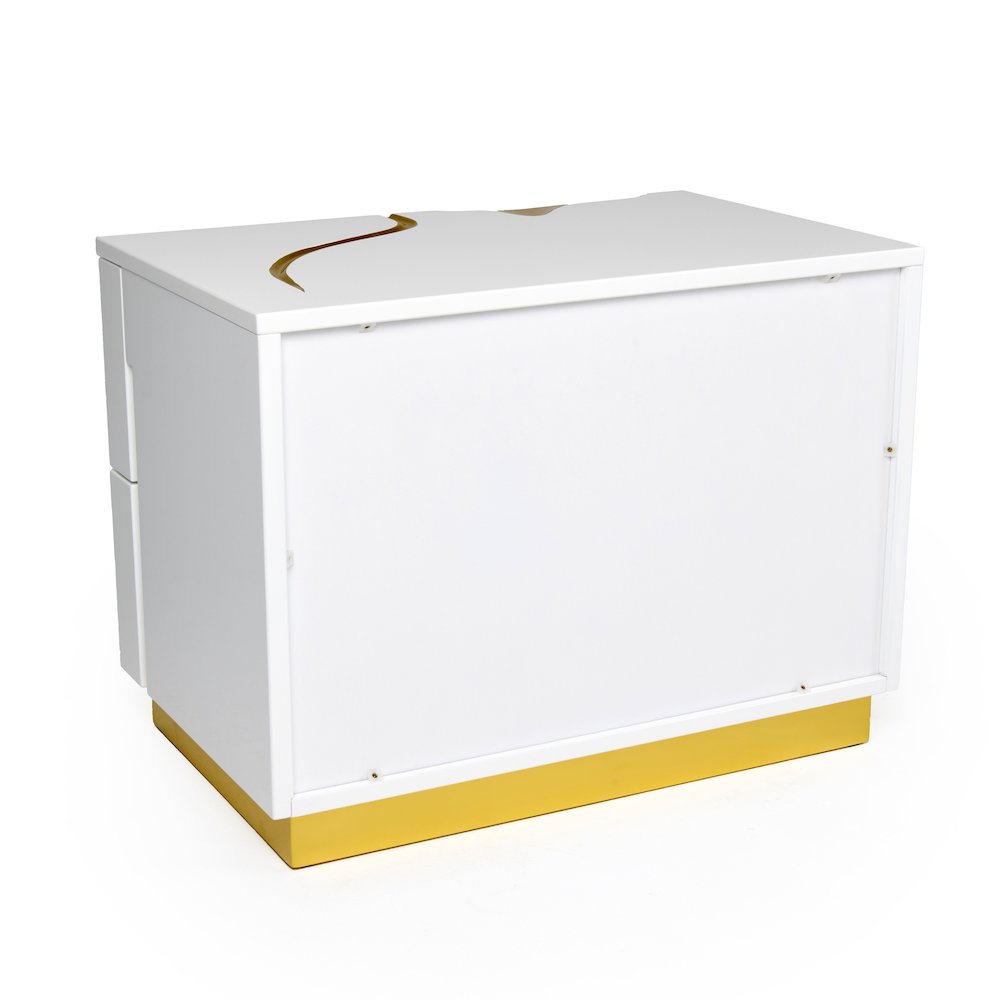 Modrest Aspen Modern Wide White and Gold Nightstand. Picture 5