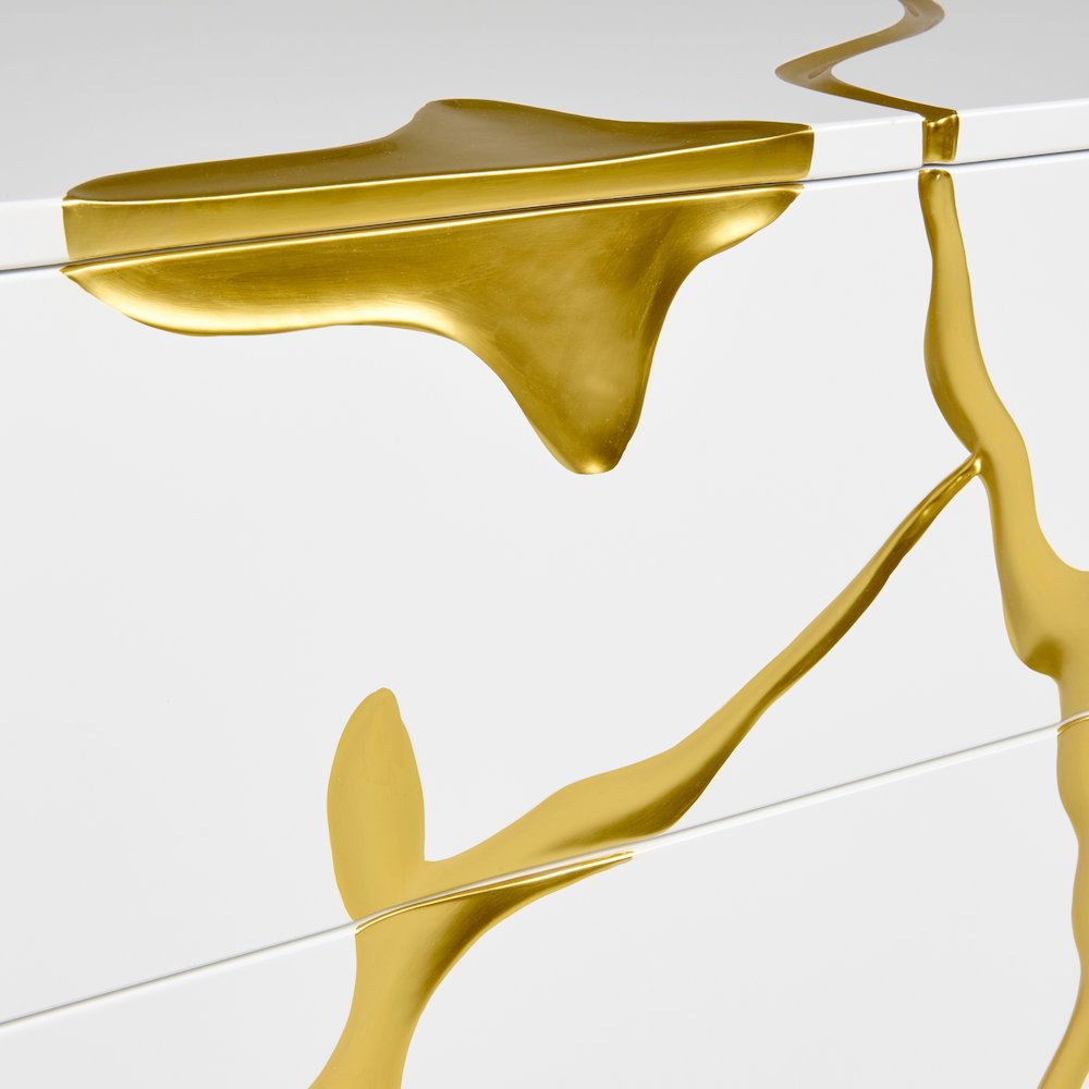Modrest Aspen Modern Wide White and Gold Nightstand. Picture 7