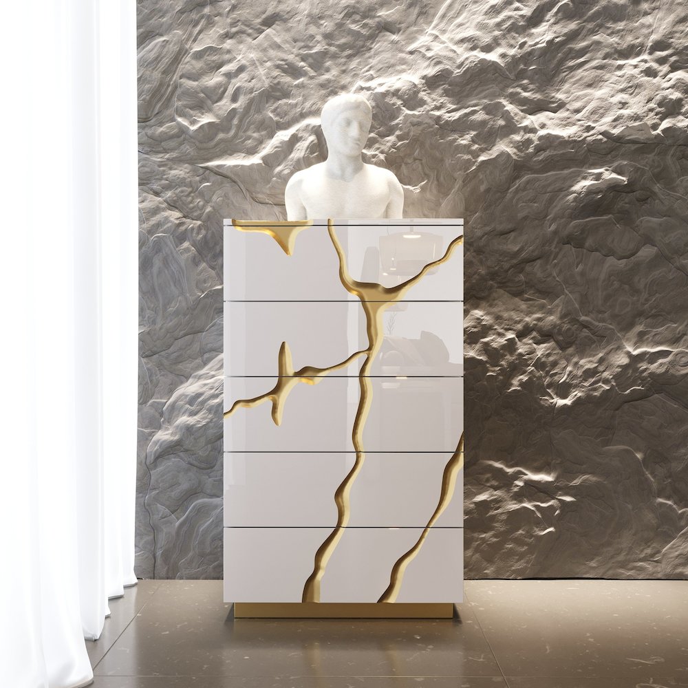 Modrest Aspen Modern White & Gold Chest. Picture 7