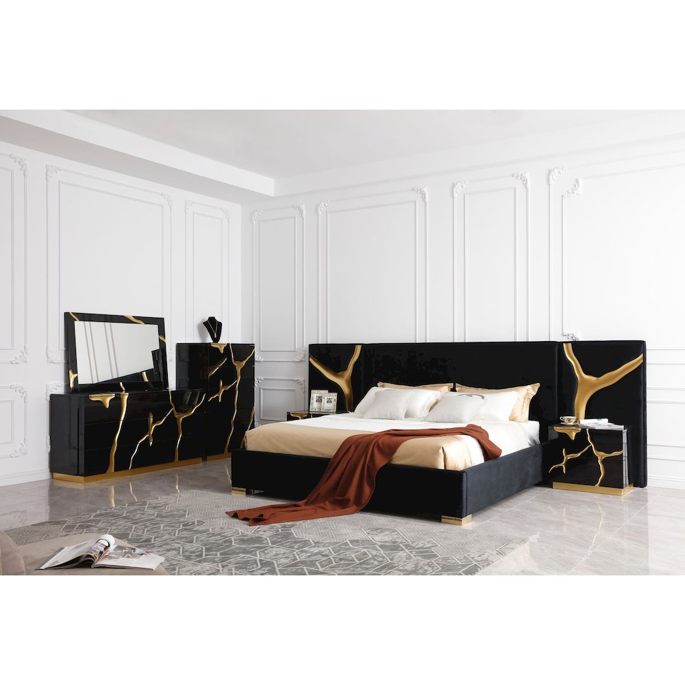 Modrest Aspen - Modern Wide Black and Gold Nightstand. Picture 2