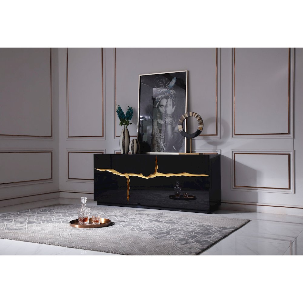 Modrest Aspen - Modern High Gloss Black & Gold Buffet. Picture 2