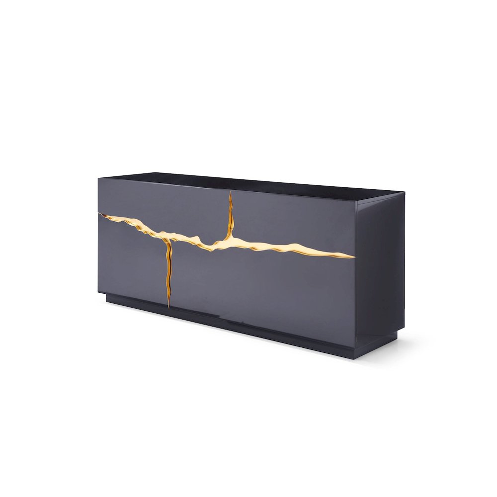 Modrest Aspen - Modern High Gloss Black & Gold Buffet. Picture 3