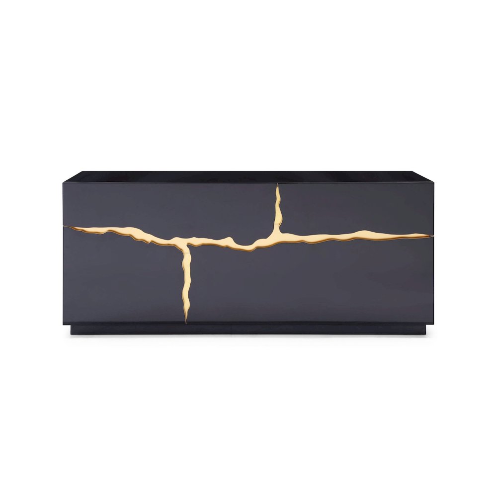 Modrest Aspen - Modern High Gloss Black & Gold Buffet. Picture 4